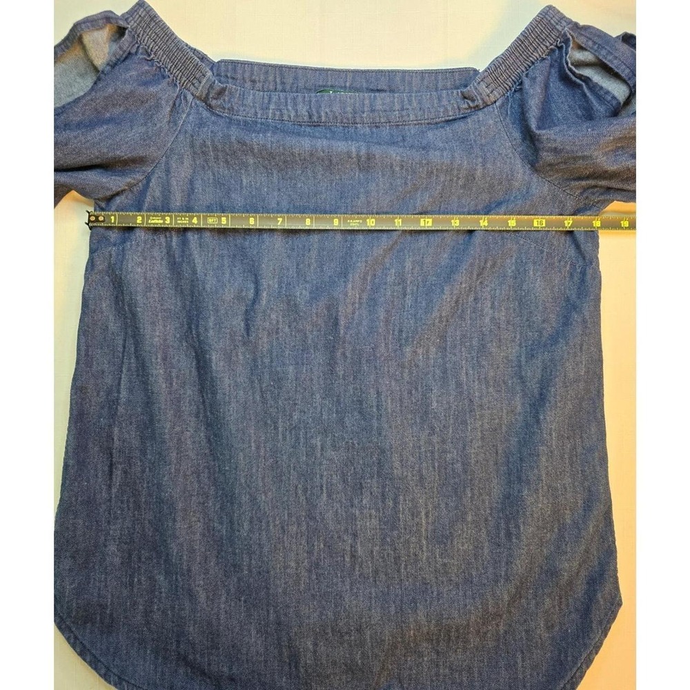 Lauren Ralph Lauren Denim Off Shoulder Cold Shoulder Tie Sleeve Blouse Medium - Picture 4 of 8